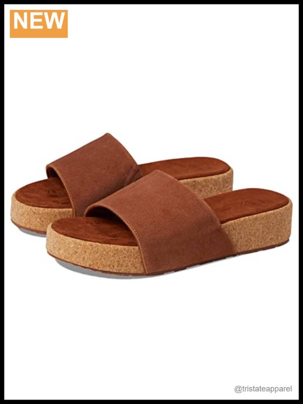 Wedge Platform Slide Sandal Faux Suede Cork Midsole Casual